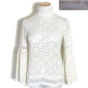 𝒑𝒐𝒊𝒏𝒕𝒆𝒍𝒍𝒆 White Crochet Lace Blouse M